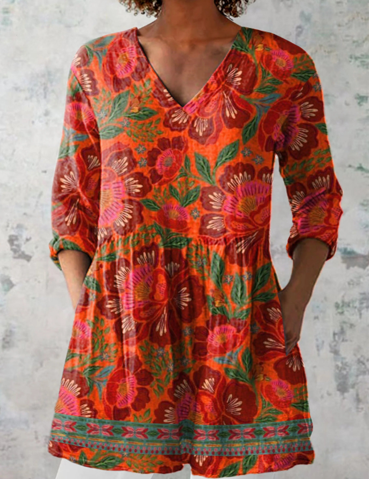 Pearl | Long Blouse in Red-Orange