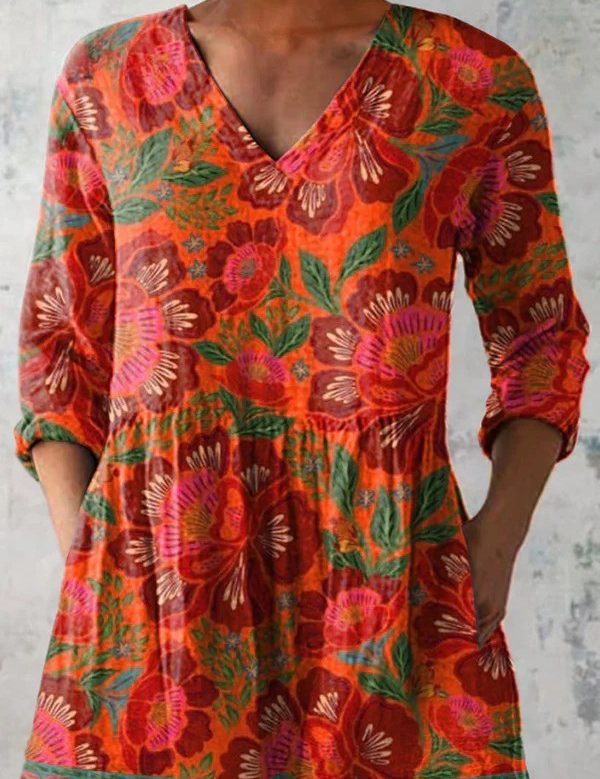 Pearl | Long Blouse in Red-Orange