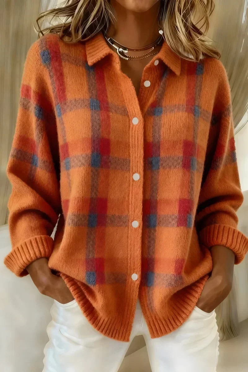 Megan | Check Button-Up Knitted Jacket
