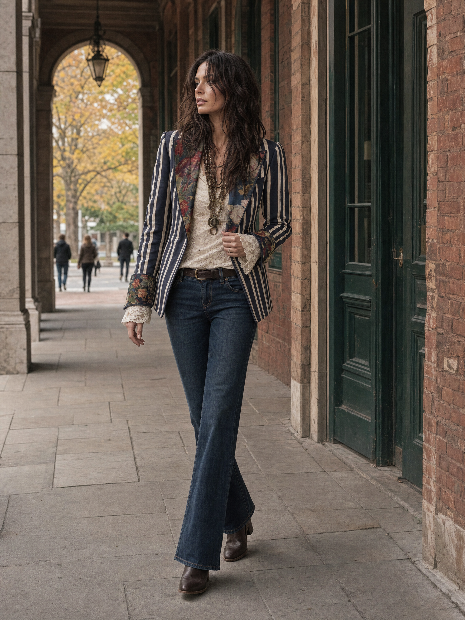 Anna | Striped Floral Cotton-Linen Blazer