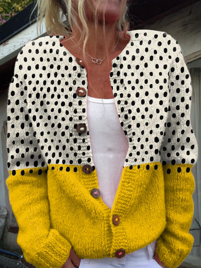 Edwina | Yellow Patterned Button-Up Jumper