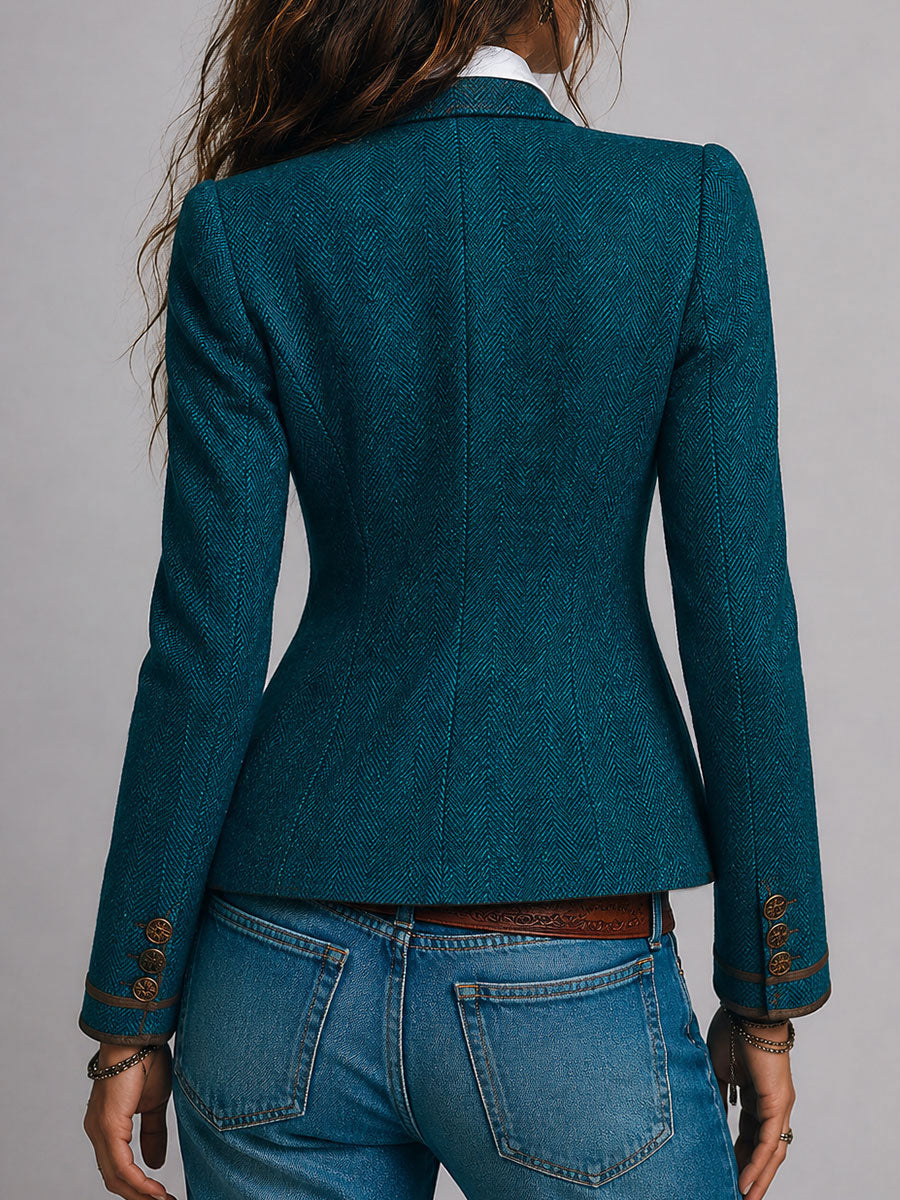 Anne | Retro Herringbone Jacket with Contrast Details