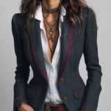 Anne | Retro Herringbone Jacket with Contrast Details