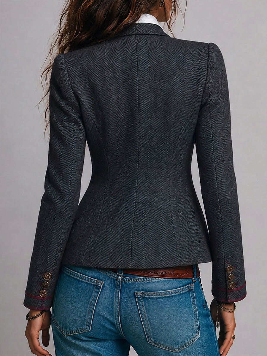 Anne | Retro Herringbone Jacket with Contrast Details