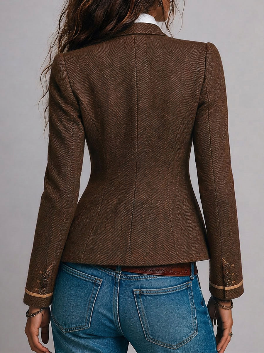 Anne | Retro Herringbone Jacket with Contrast Details