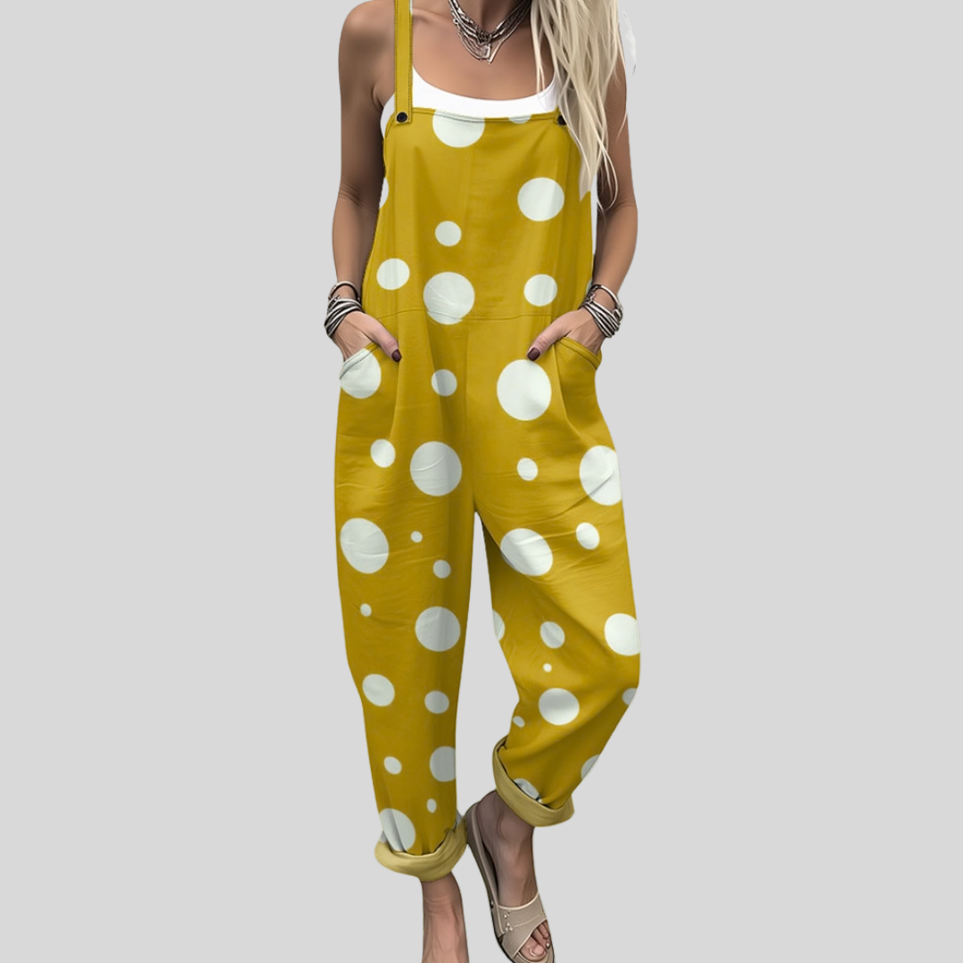 Helen | Mustard Polka Dot Dungarees