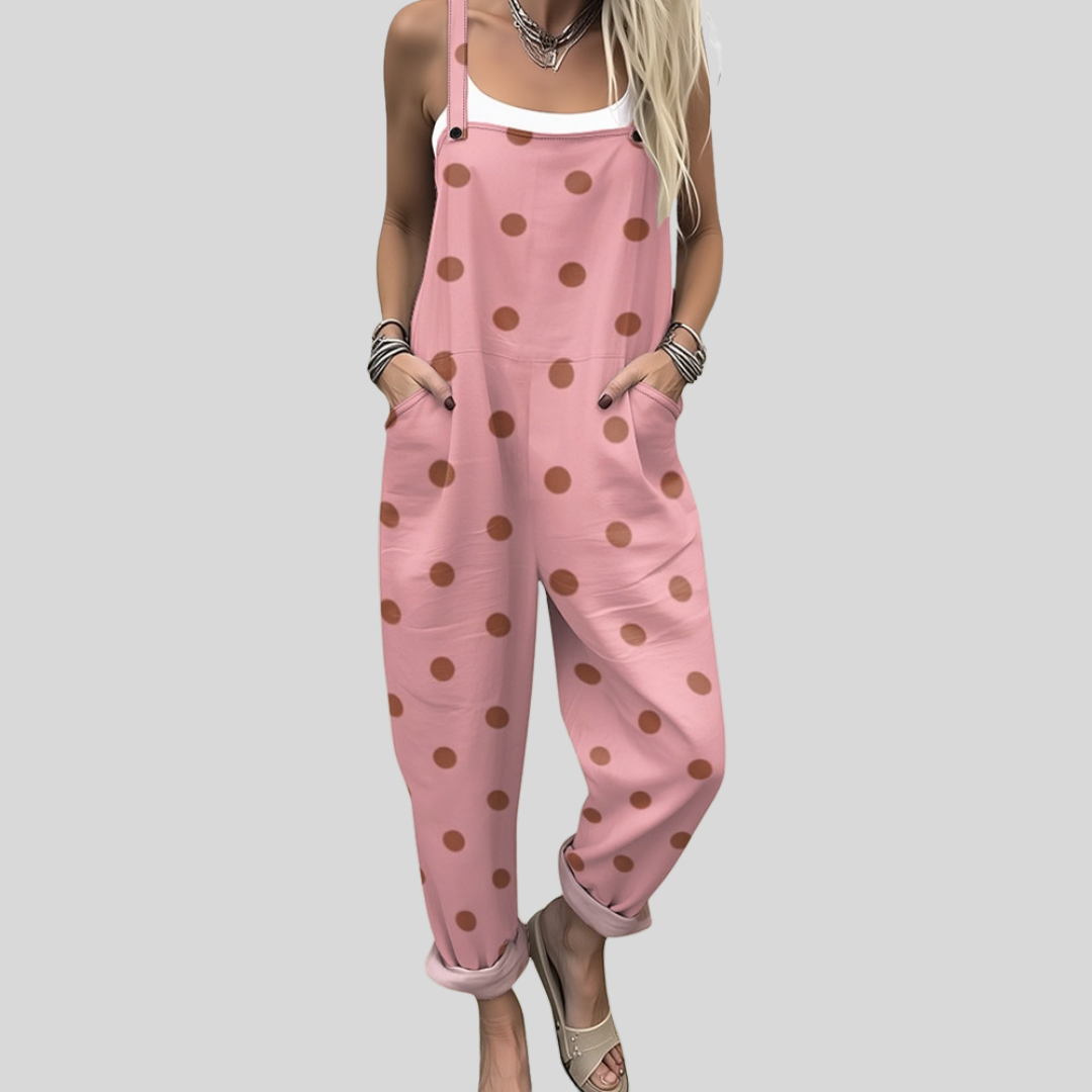 Edith | Pink Polka Dot Dungarees