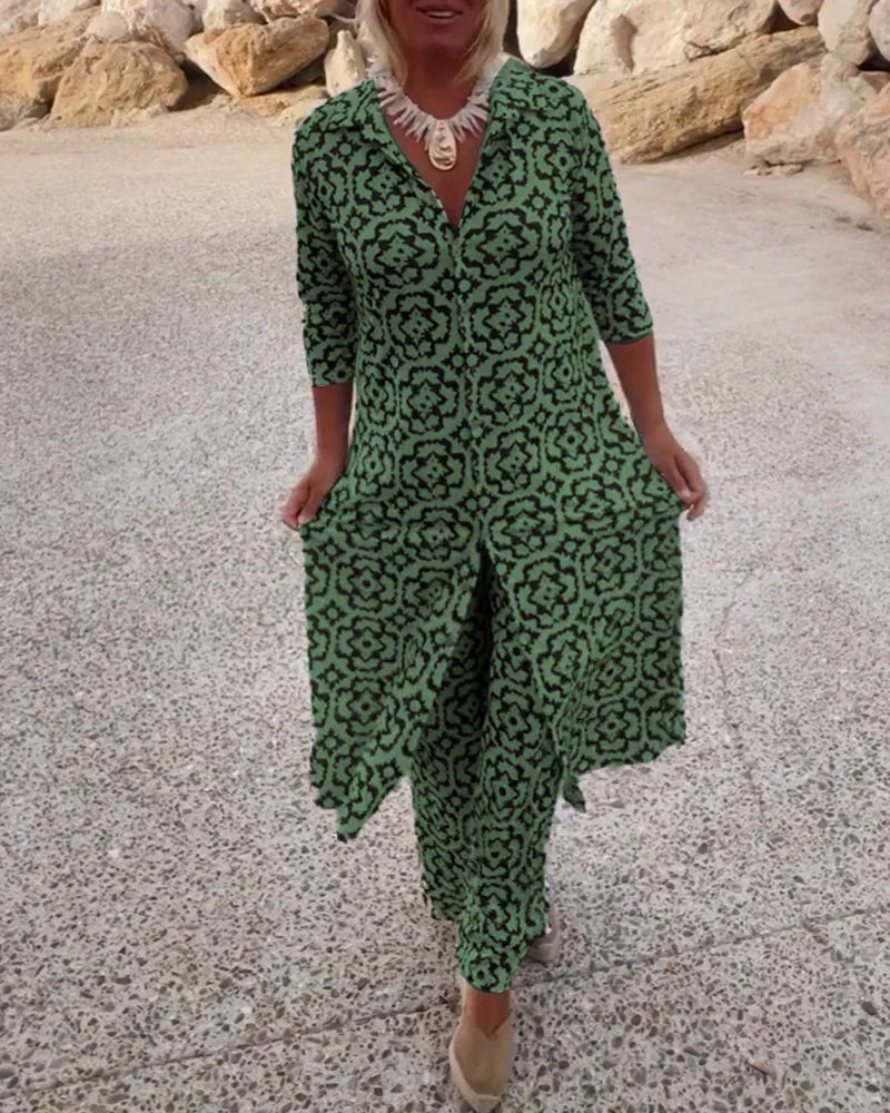 Queenie | Elegant Geometric Print Two-Piece Set