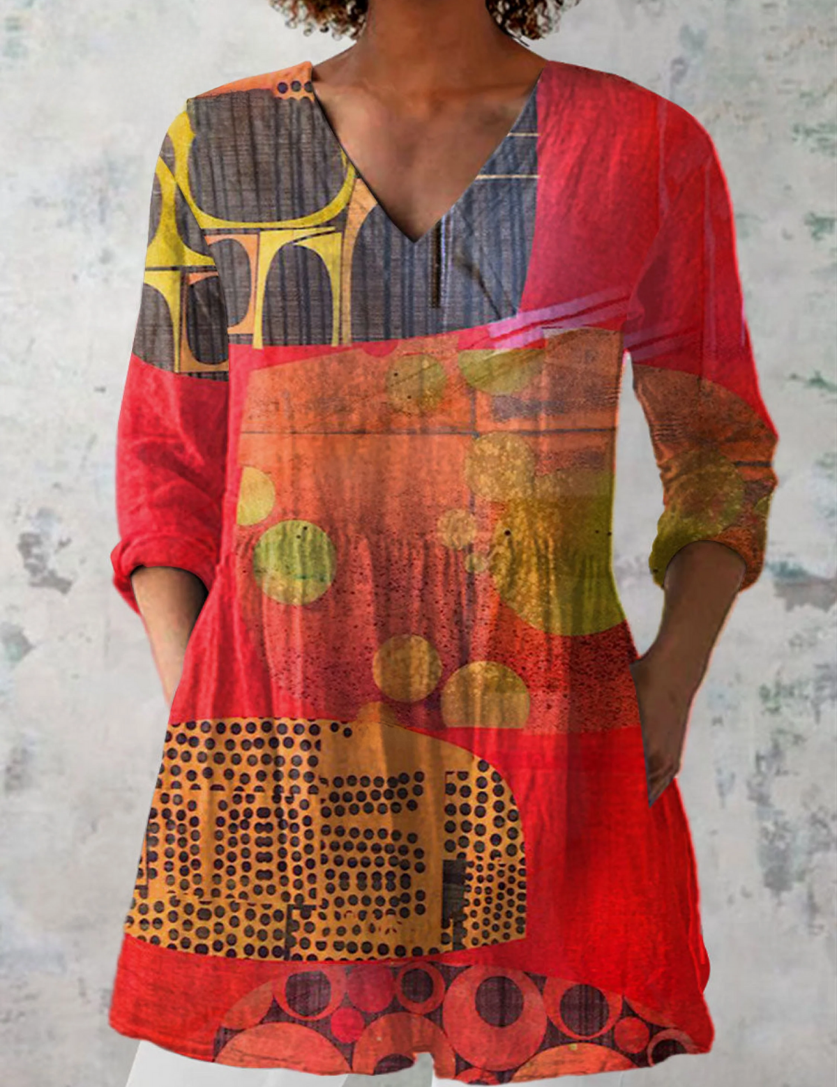 Marion | Long Blouse with Colour Pattern