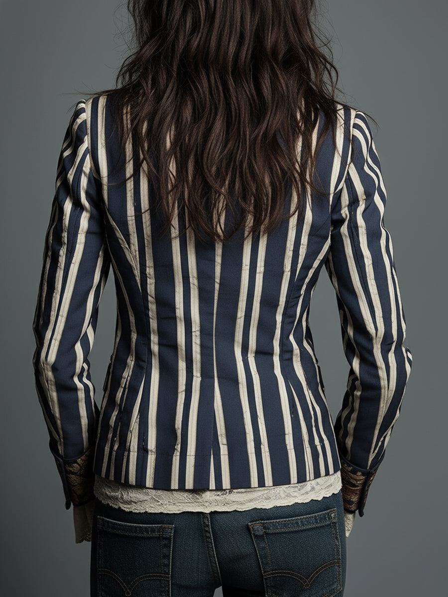 Anna | Striped Floral Cotton-Linen Blazer