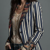 Anna | Striped Floral Cotton-Linen Blazer