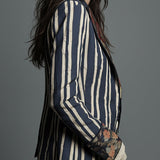Anna | Striped Floral Cotton-Linen Blazer