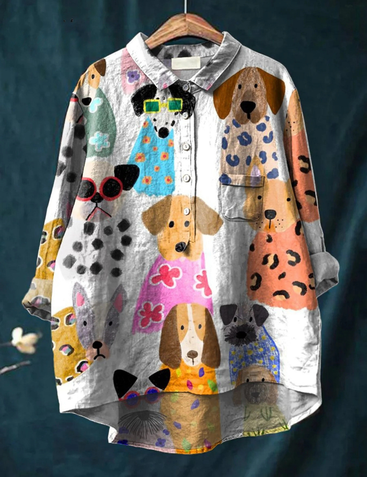 Ivy | Loose Blouse with Colourful Cartoon Dog