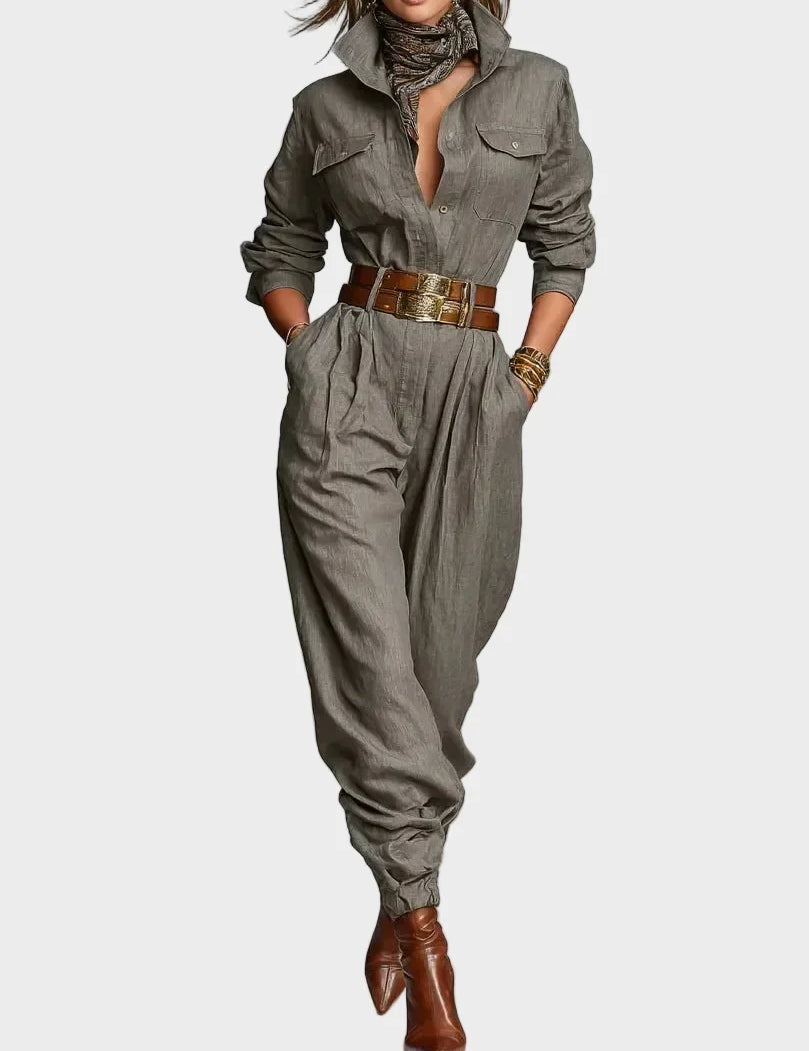 Nora | Long-Sleeve Cotton-Linen Jumpsuit