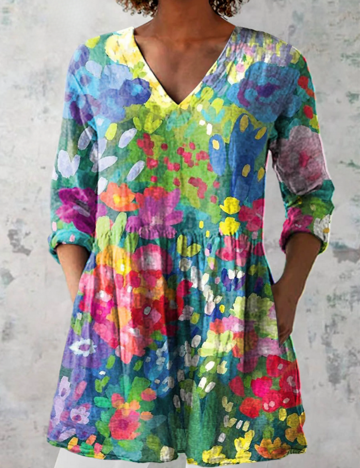 Madeleine | Multicolour Long V-Neck Blouse