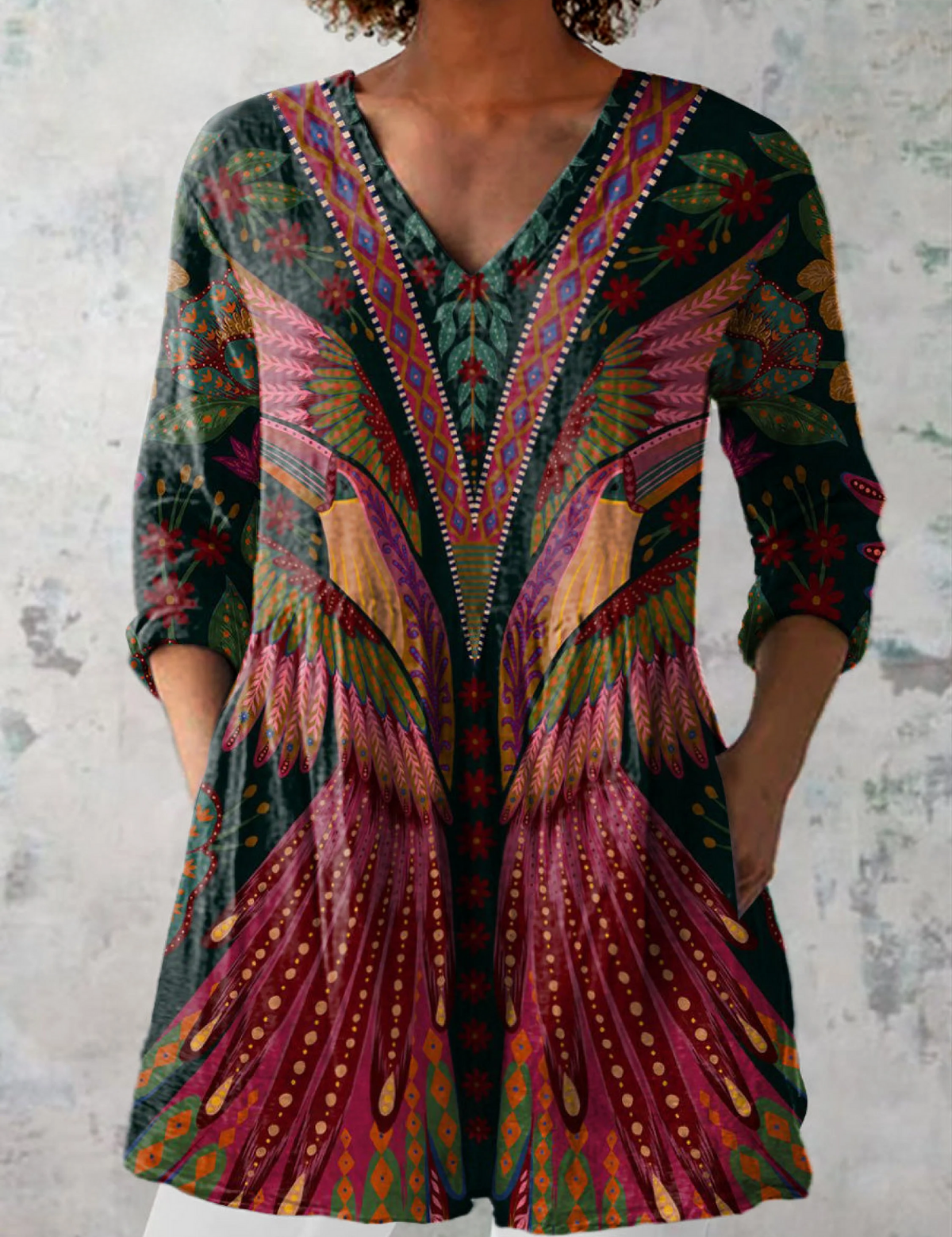 Linda | Multicolour Long-Sleeve V-Neck Blouse