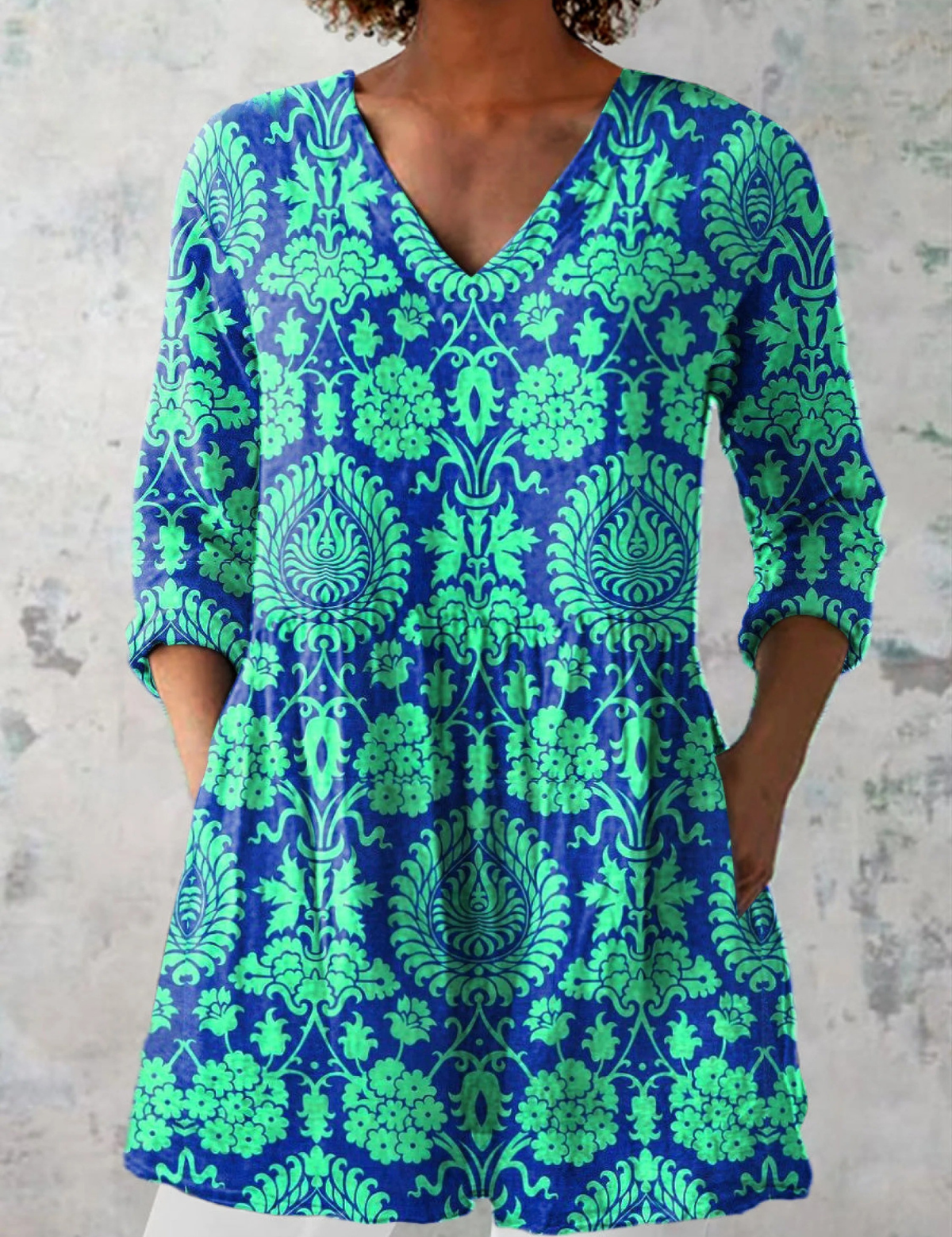 Cordelia | Long Blouse in Blue and Green