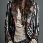 Anna | Striped Floral Cotton-Linen Blazer