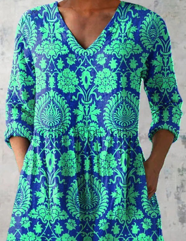Cordelia | Long Blouse in Blue and Green