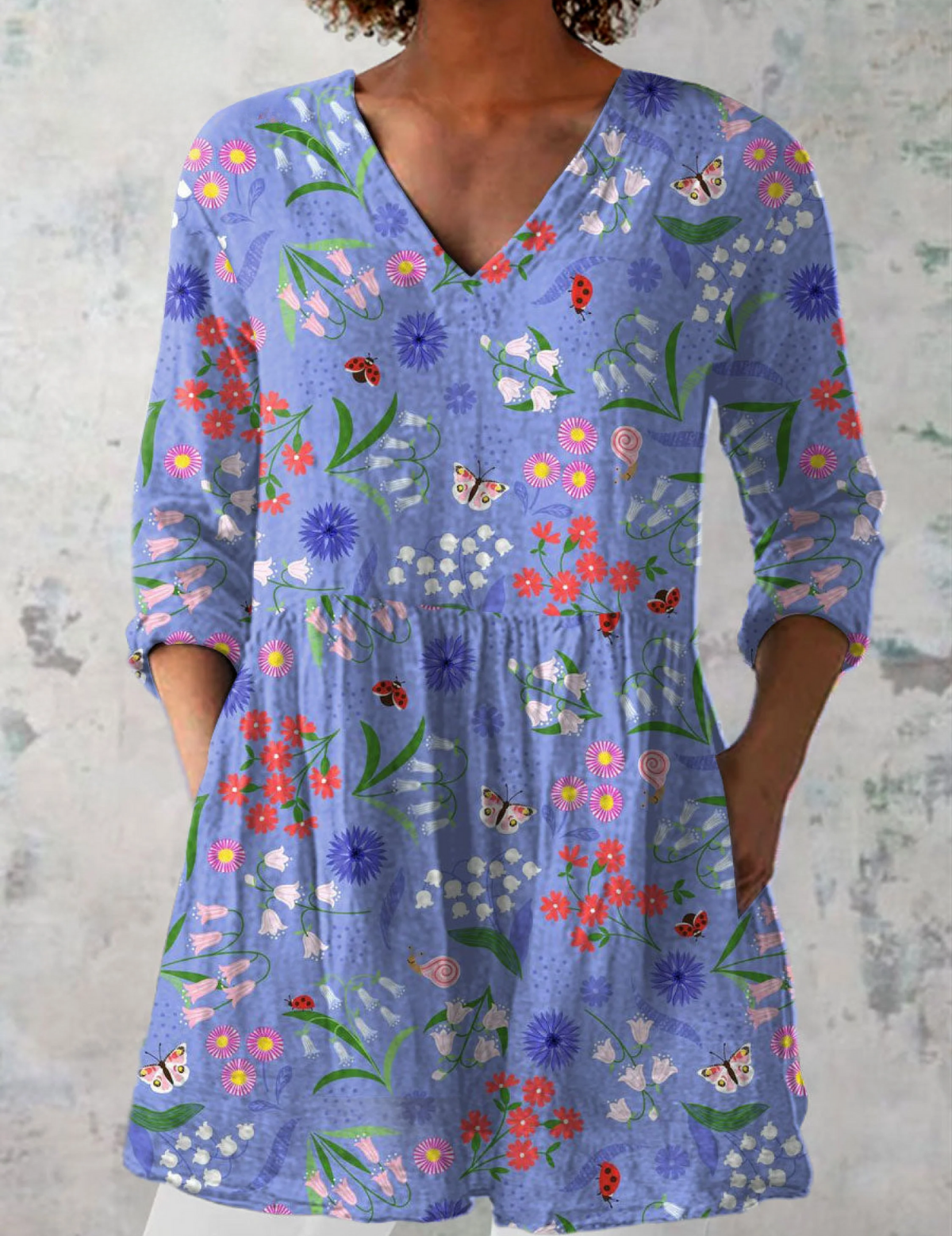 Flora | Purple Long-Sleeve V-Neck Blouse