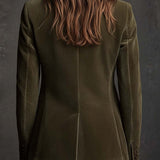 Blanche | Olive Velvet Blazer with Floral Embroidery