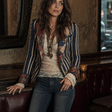 Anna | Striped Floral Cotton-Linen Blazer