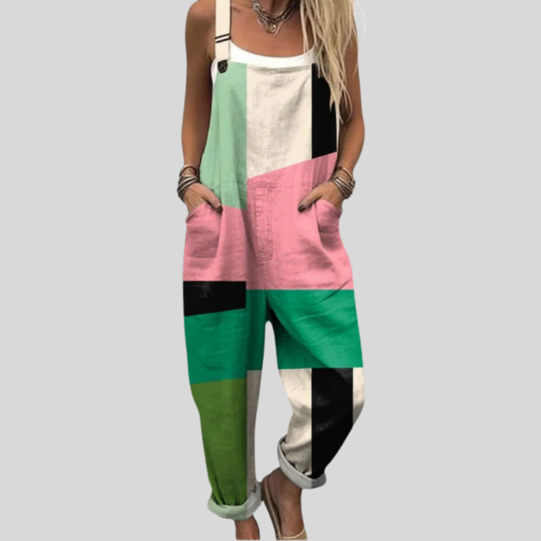 Vanessa | Mint and Pink Geometric Dungarees