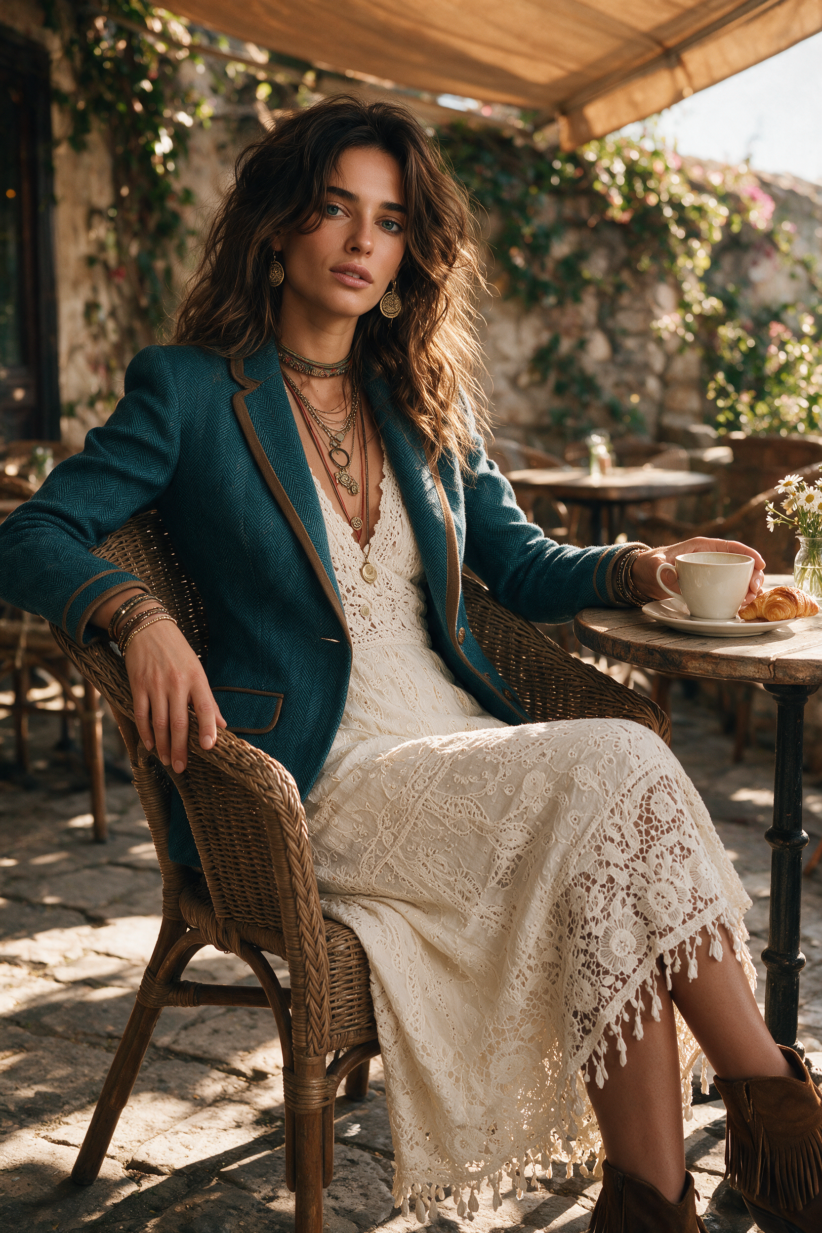 Anne | Retro Herringbone Jacket with Contrast Details