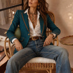 Anne | Retro Herringbone Jacket with Contrast Details