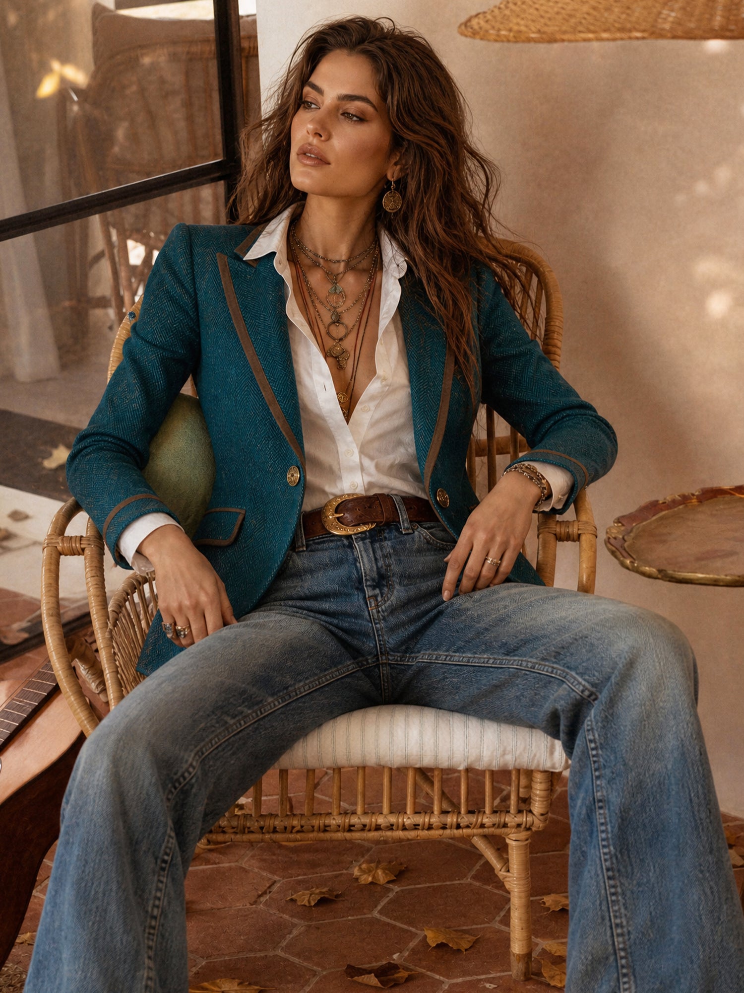 Anne | Retro Herringbone Jacket with Contrast Details