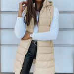 Edith | Long Sleeveless Hooded Gilet in Nine Colours