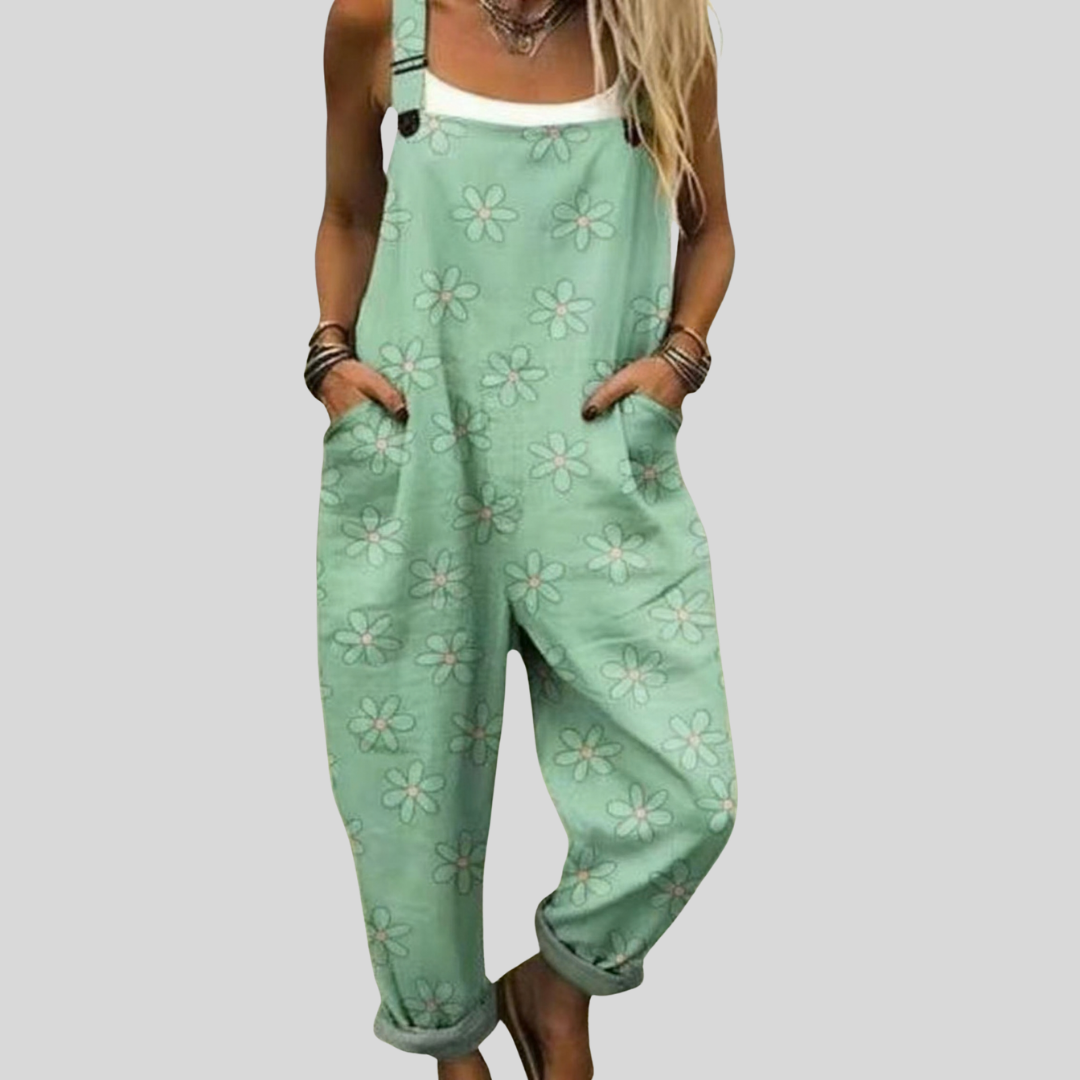 Simone | Mint Green Floral Dungarees
