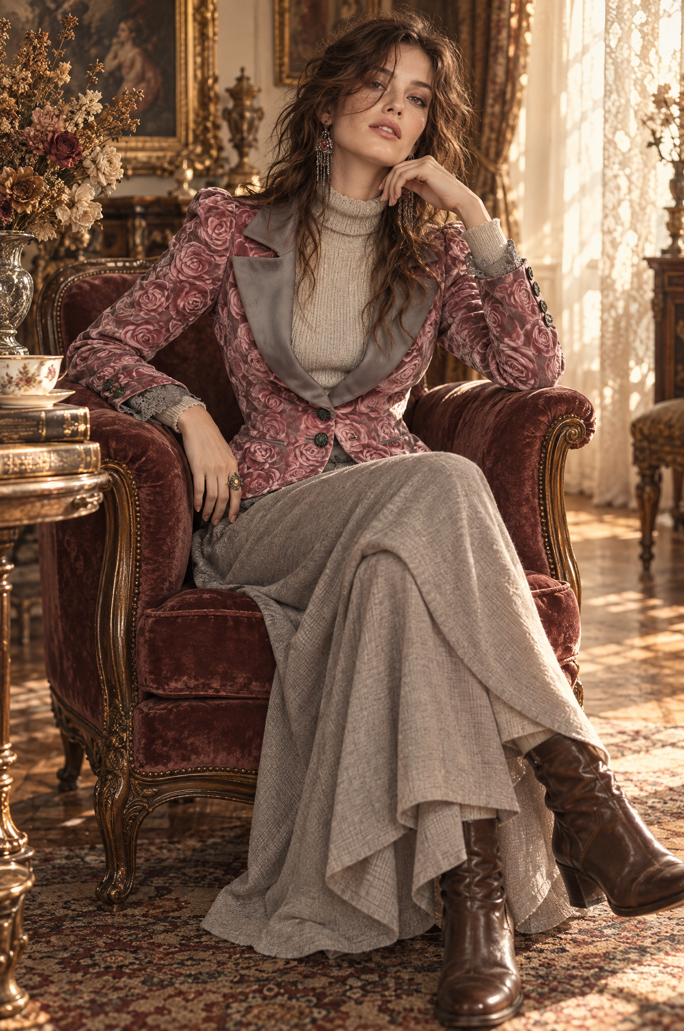 Esme | Elegant Pink Velvet Slim-Fit Blazer