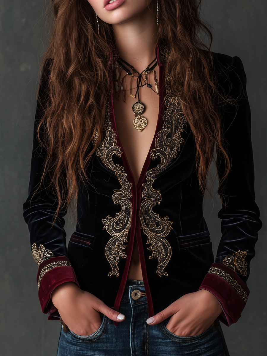 Clementine | Vintage Baroque Embroidered Velvet Blazer
