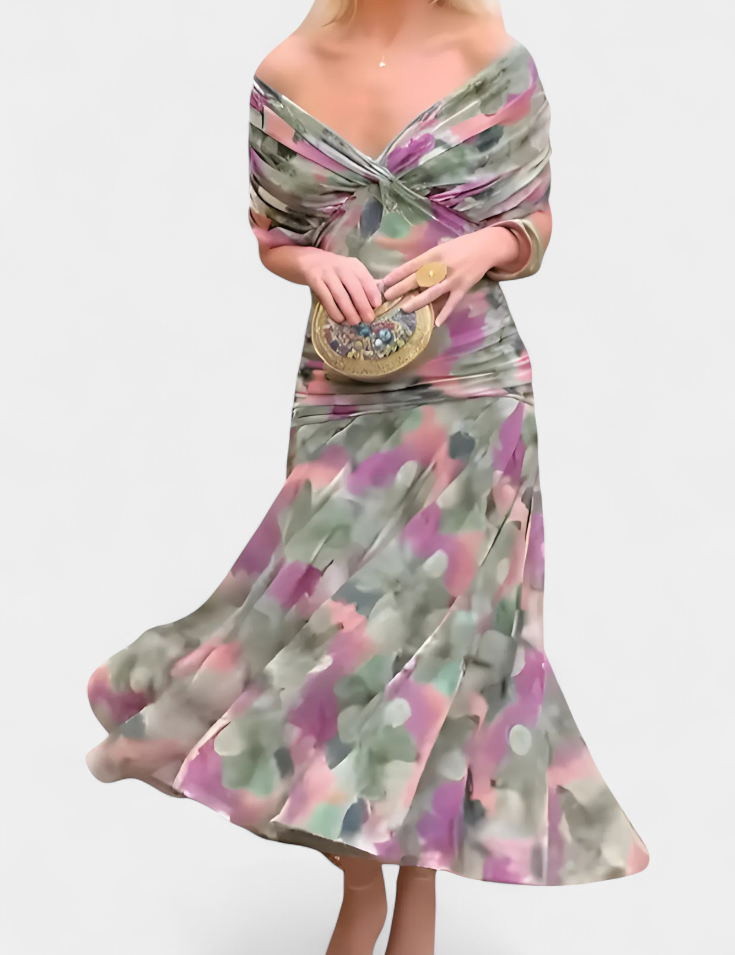 Nina | Long Floral V-Neck Dress