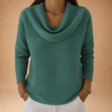 Marina | Warm Waffle-Knit Top with Elegant Draped Collar