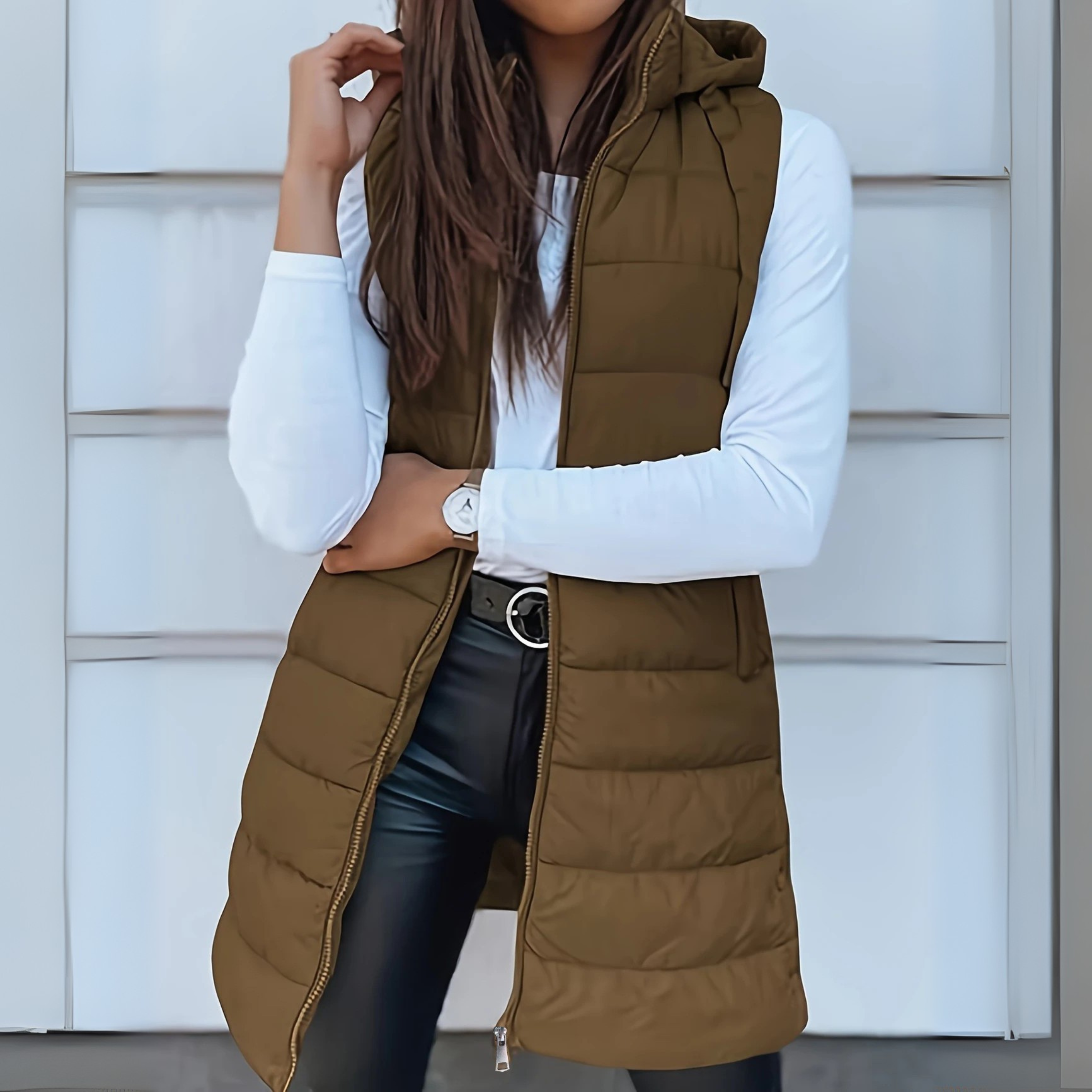 Edith | Long Sleeveless Hooded Gilet in Nine Colours