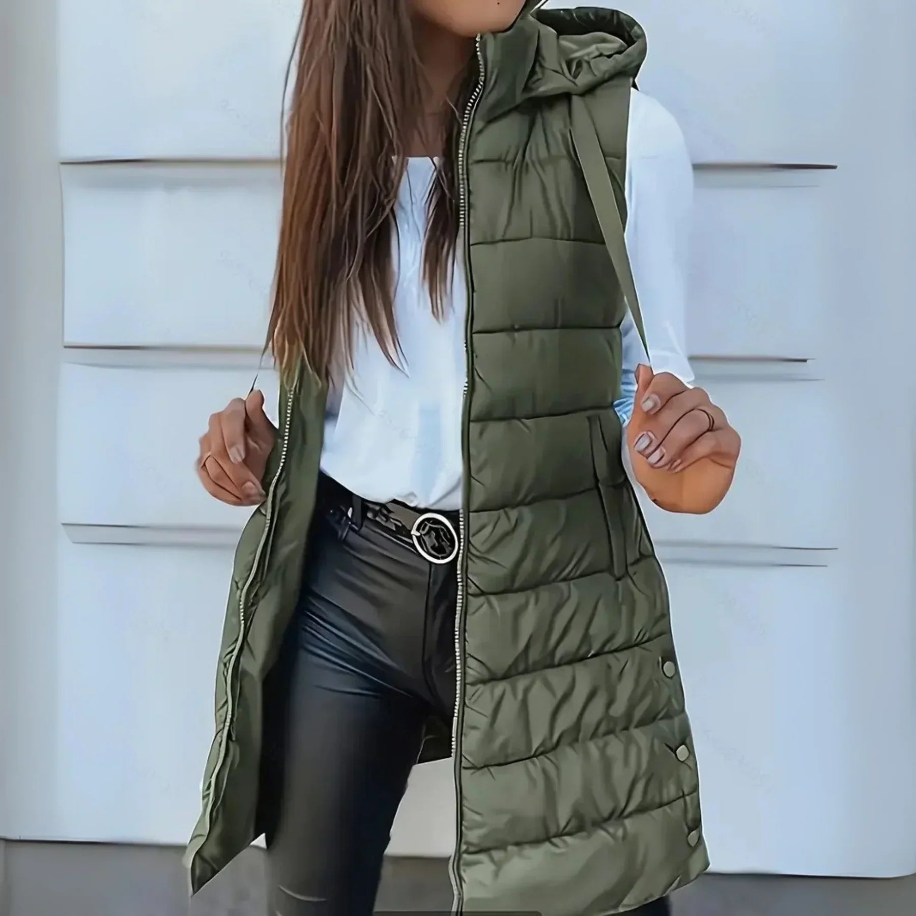 Edith | Long Sleeveless Hooded Gilet in Nine Colours