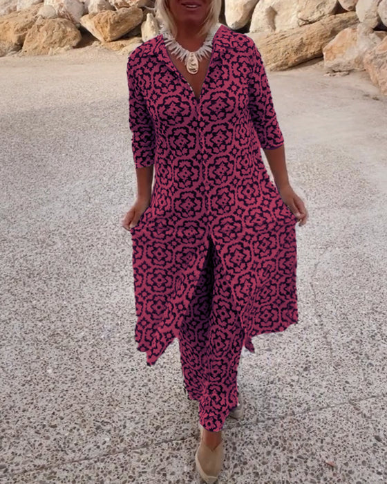 Queenie | Elegant Geometric Print Two-Piece Set