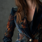 Chloe | Retro Floral Velvet Blazer with Metal Buttons