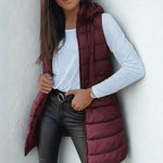 Edith | Long Sleeveless Hooded Gilet in Nine Colours