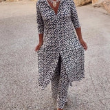 Queenie | Elegant Geometric Print Two-Piece Set