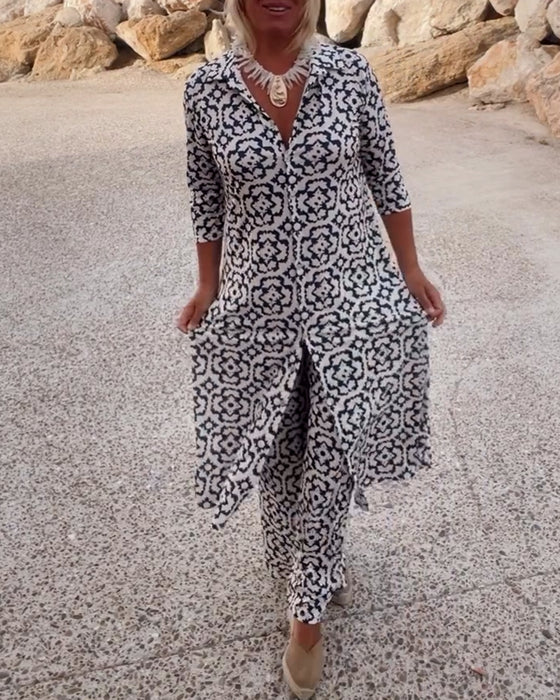 Queenie | Elegant Geometric Print Two-Piece Set