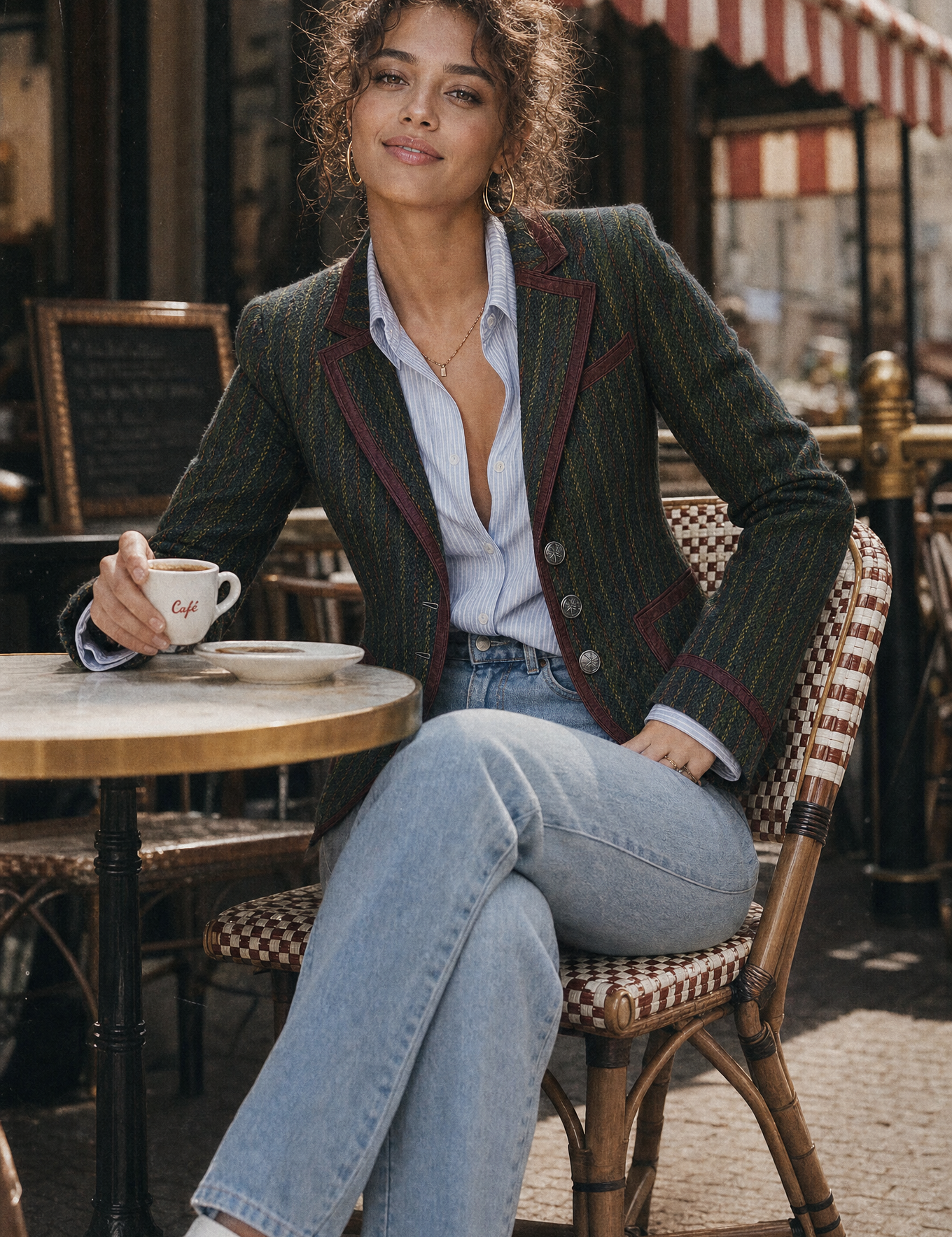Doreen | Retro Striped Wool Blazer with Contrast Trim