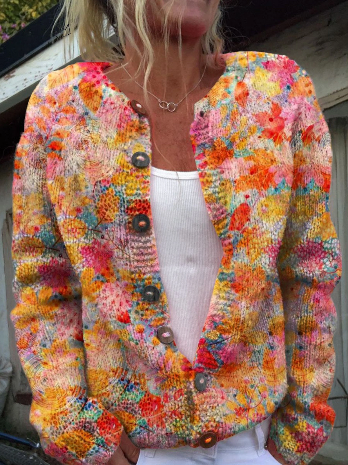 Cordelia | Cosy Button-Up Knit Cardigan with Floral Pattern