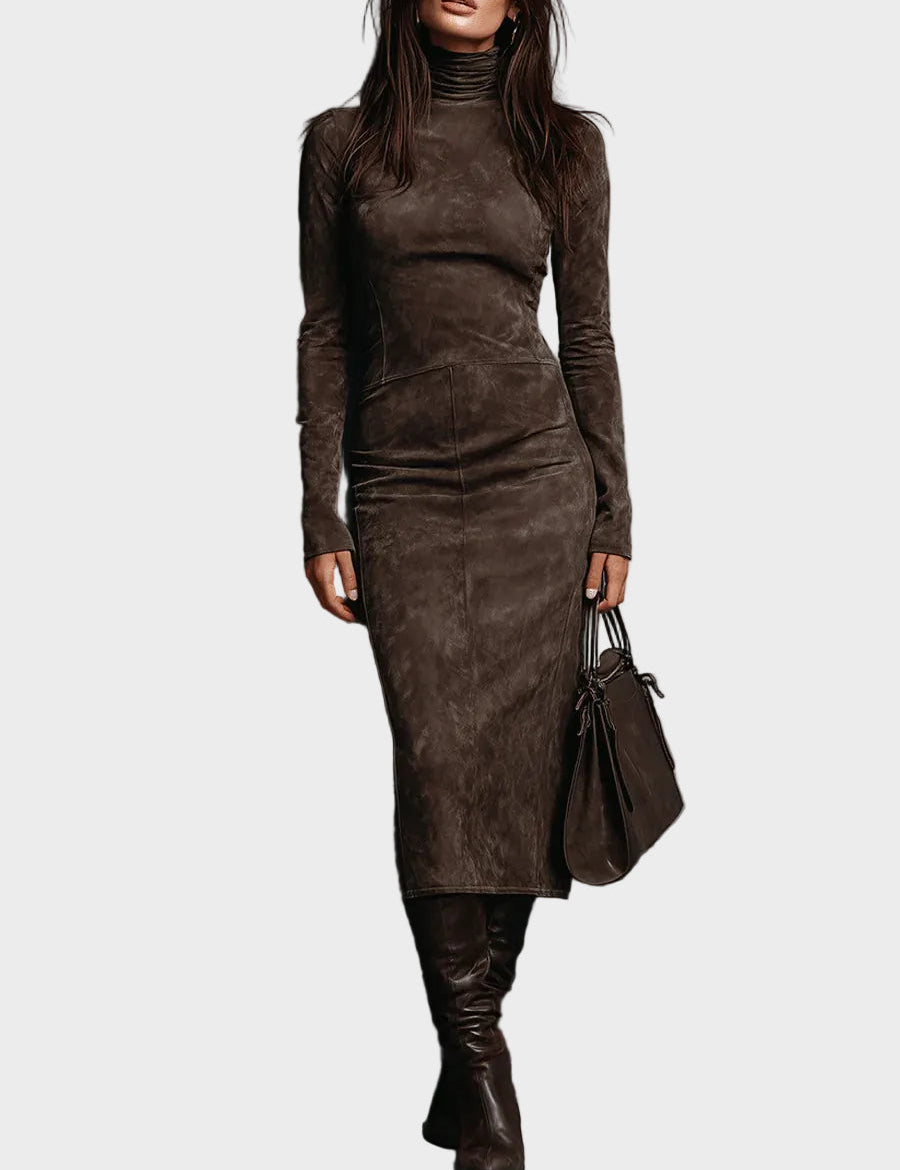 Harriet | High-Neck Long-Sleeve Midi Dress