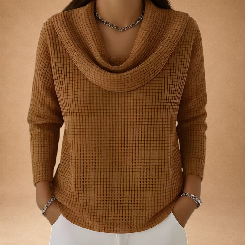 Marina | Warm Waffle-Knit Top with Elegant Draped Collar