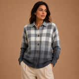 Antonia | Grey Check Ombré Button-Up Cardigan