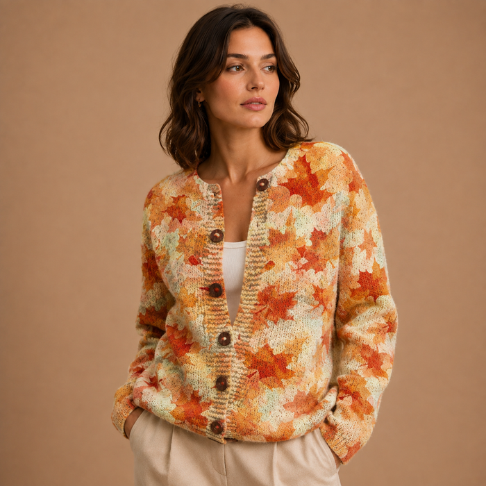 Ada | Button-Up Knitted Jacket with Maple Leaf Design