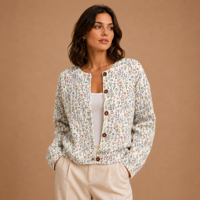 Dinah | Button-Up Knit Cardigan with Flowers